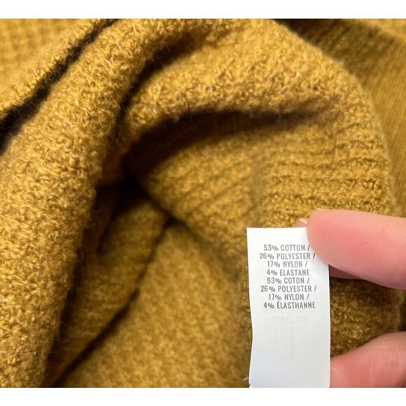 Aerie Oversized Waffle Knit Pullover Sweater V-Neck Hood Womens Small Gold Brown - Picture 7 of 7